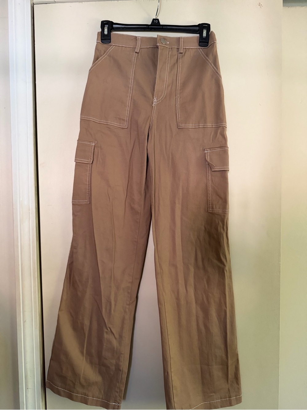Rachel Paige Y2K Cargo Pants M Brown Tan Wide Leg Contrast Stitch